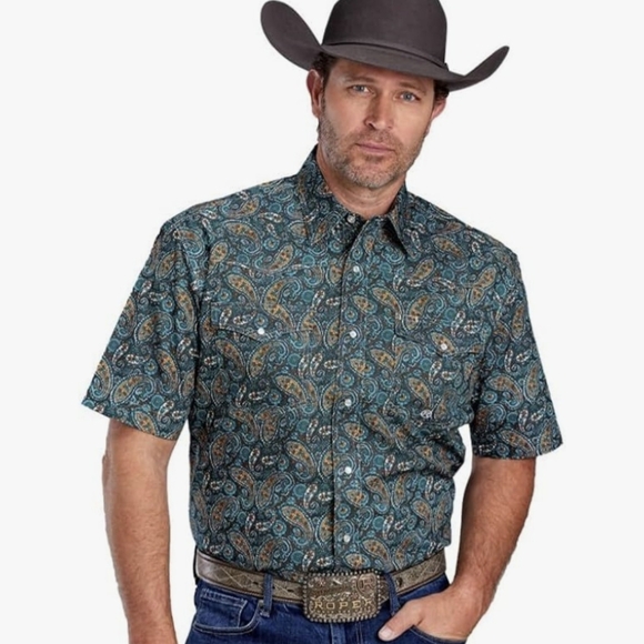 Other - Rafter C Men's Short Sleeve Cowboy Collection Pearl Snap Paisley Shirt Medium